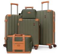 Cobens Luggage Sets 5 Piece，Suitcase with Spinner Wheels，ABS Hard Case Luggage，with TSA Lock Durable Travel Luggage，large capacity carry on luggage (20/24/28inch), olive, 5 Piece Sets (20/24/28/DB/TB