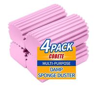 COBETE Damp Clean Duster Sponge,4pack Magic Sponge Eraser,Reusable Damp Dusting Sponge Household Cleaning for Blinds, Glass, Baseboards,Radiators,Window Track Grooves(Pink)
