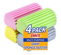 COBETE Damp Clean Duster Sponge,4pack Magic Sponge Eraser,Reusable Damp Dusting Sponge Household Cleaning for Blinds, Glass, Baseboards,Radiators,Window Track Grooves(Multi Color)