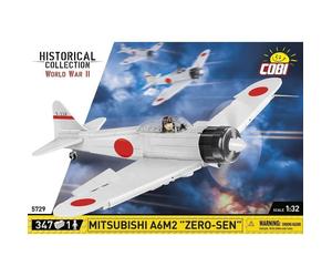 COBI-5729 WWII Mitsubishi A6M2 Zero-Sen Model Plane Building Bricks 347Pcs