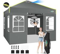 COBIZI 3x3 Folding Tent with Central Locking Single Button, Fluorescent Bands, Ventilation, 4 Side Walls and 3 Adjustable Heights for Camping and Beach, Garden Pavilion Gazebo Pergola