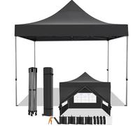 COBIZI Folding Gazebo, 3 x 3 cm, Waterproof, Stable, Winterproof with Side Walls, Pop-Up Gazebo, Party Tent, Sun Protection, Garden Gazebo, Foldable with Bag with Wheels (3 x 3 m, Black)