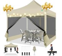 COBIZI Gazebo 3 x 3 Folding Gazebo 3 x 3 Waterproof Stable Party Tent Garden Gazebo UV Protection with 4 Mesh Side Walls Khaki