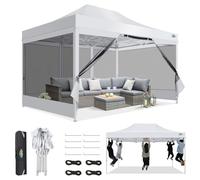 COBIZI Gazebo 3 x 4.5, Folding Gazebo 3 x 4.5 cm, Waterproof, Stable, Gazebo Foldable Anti-UV with Mesh Side Walls, Gazebo for Camping Events, Party Tent, Garden Tent with Carry Bag (3 x 4.5 m, White)