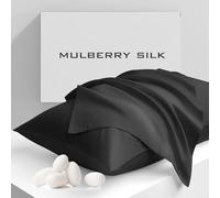 Cobnom Pure Mulberry Silk Pillowcases Set of 2, Standard Size with Zipper - Grade-6A 19 Momme, 600 Thread Count Soft Smooth Cooling, Hair and Skin Friendly (Black, 20x26 Inch)