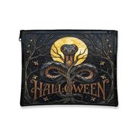 Cobra Canvas with Zipper, Gothic Art Nouveau Moon Branches Halloween Black Canvas with Zipper Makeup Bag for Purse for Travel, Purse, Bathroom, Vanity and Daily Storage, Black, 7x9 Inch, Gothic