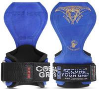 Cobra Grips PRO Weight Lifting Gloves - Heavy Duty Straps Alternative to Power Lifting Hooks for Deadlifts with Built-in Adjustable Neoprene Padded Wrist Wrap Support (PRO Blue Leather)