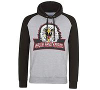 Cobra Kai Officially Licensed Eagle Fang Karate Baseball Hoodie (Heather Grey-Black), Large