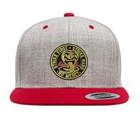 Cobra Kai Officially Licensed Patch Premium Snapback Cap (Heather Grey-Red), One Size