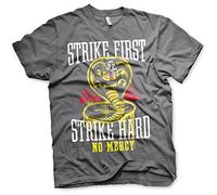Cobra Kai Officially Licensed Strike First - Strike Hard - No Mercy Mens T-Shirt (Dark Grey), X-Large