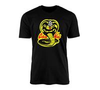 Cobra Kai T-Shirt - Fighting Karate TV Show 80's Film Gift Present Birthday Christmas Twin Needle Collar 3-4'' Neck 100% Ringspun Combed Cotton High Stitch Density (Black Prime, 12-14 Years)