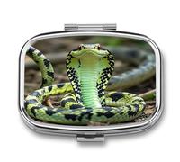 Cobra Snake Pill Case 2 Compartments Travel Pill Organizer for Pocket Small Pill Box Portable Pill Container Metal Medication Holder to Hold Vitamin Fish Oil Supplement