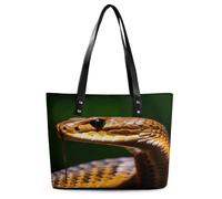 Cobra Snake Tote Bag Large Soft Leather Purse with Zipper Lightweight Ladies Shoulder Handbag