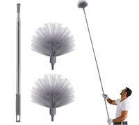 Cobweb Duster with Extension Pole & 2 Clean Head, Medium Stiff Bristles Cobweb Duster Head & 1.8 to 7.2-Feet Scalable Stainless Steel Pole Ceiling Fan Duster for Outdoor Indoor Cleaning
