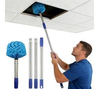 Cobweb Duster with Extension Pole, 4 FT Stainless Steel Pole with Spider Web Brush Head Ceiling Fan Duster for Outdoor Indoor Cleaning