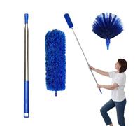 Cobweb Dusters with Extension Pole 100-inch, Spider Web Brush & Ceiling Cleaning Kit, Washable Cleaning Duster Kit with 2 Duster Heads, Cobweb Duster, Corner Brush for Ceiling Fan, Furniture, Home