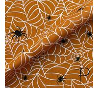 Cobwebs & Spiders Halloween Polycotton Dress Fabric, Orange