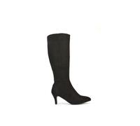ESSEX GLAM Womens Knee High Boots Ladies Stiletto Low Mid Heels Pointed Toe Classic Pointed Black Faux Suede Shoes Size 6