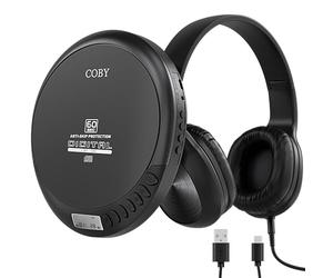 Coby Portable CD Player with MP3 Playback & FM Radio, 60-Second Anti-Skip Protection, Foldable Wired Headphones, Compact Retro Discman Music Player for Home, Car, Travel & Seniors - Clear Stereo Sound