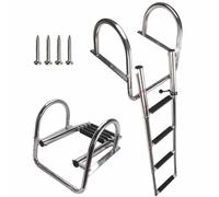 COC-LF 4-Step Stainless Steel Pontoon Boat Ladder, Heavy Duty, Foldable, 600-lb Capacity