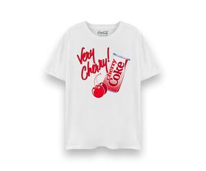 Coca-Cola Cherry Womens T-Shirt | Adults Original Logo Short Sleeve Graphic Tee in White | Distressed Cherry Coke Vintage Short-Sleeve Top