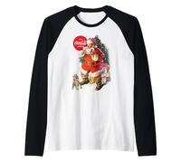 Coca-Cola Christmas Santa Claus Puppy Raglan Baseball Tee