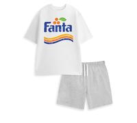 Coca-Cola Fanta Mens White and Grey Short Sleeve Short Leg Pyjama Set | Loungewear Sleepwear with Logo Print | Comfortable Nightwear for Relaxation | Fanta Merch - XX-Large