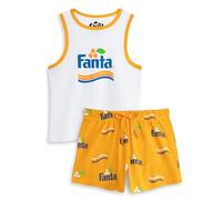 Coca-Cola Fanta Women's White and Orange Pyjama Set | Sleeveless Vest and Shorts Sleepwear | Comfortable Nightwear with Logo | Relaxation Apparel for Home - Large