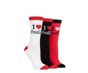 Coca-Cola Ladies Love Tube Socks - Officially Licensed Womens Fun Novelty Logo Patterned Socks in a 3 Pair Multipack Size 4-8 Red/White/Black