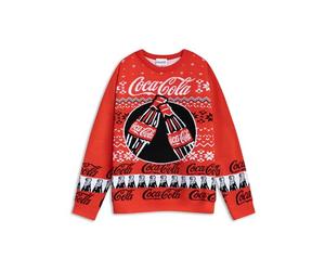 Coca-Cola Mens Red Fair Isle Logo Christmas Jumper | Long Sleeve Crew Neck for Holiday Celebrations | Festive Apparel for Christmas Merch - Large