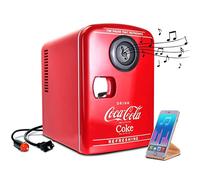 Coca-Cola Mini Fridges for Bedrooms 4L Quiet Small 6 Can Table Top Fridge Portable Retro Cooler Warmer with Built-In Bluetooth Wireless Speaker For Home Desk Office Food Coke Drinks Kids Skincare Red