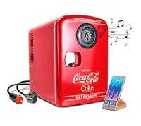 Coca-Cola Mini Fridges for Bedrooms 4L Quiet Small 6 Can Table Top Fridge Portable Retro Cooler Warmer with Built-In Bluetooth Wireless Speaker For Home Desk Office Food Coke Drinks Kids Skincare Red