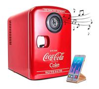 Coca-Cola Mini Fridges for Bedrooms 4L Quiet Small 6 Can Table Top Fridge Portable Retro Cooler Warmer with Built-In Bluetooth Wireless Speaker For Drinks Food Coke Kids Skincare Office Home Desk Red