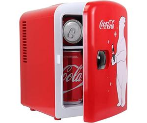 Coca Cola Polar Mini Fridge - Refrigerator for Bedroom Skincare Office, Portable Table Top Beverage Cooler, 12V DC/220V AC Refrigerador For Drinks, Soda, Wine, Use In Car, Dorm, Patio, 6 Can