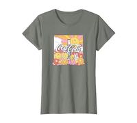 Coca-Cola Retro Sunlight & Flowers Poster T-Shirt, Women, Olive Heather, X-Small