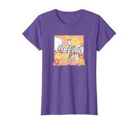 Coca-Cola Retro Sunlight & Flowers Poster T-Shirt, Women, Purple Heather, Large
