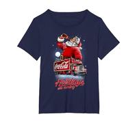 Coca Cola Santa and Truck Holidays are Coming T-Shirt, Women's Plus, Navy Blue, 1X