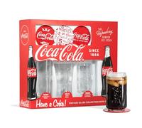 Coca-Cola Set of 3 Different Vintage Style Coke Glasses With Coasters Gift Set