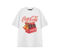 Coca-Cola Women's Christmas Graphic Tee White Crew Neck Short Sleeve Bottles & Mistletoe Medium