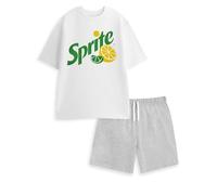 Coca-Cola Sprite Mens White Grey Short Sleeve Short Leg Pyjama Set | Relaxed Sleepwear & Loungewear with Logo Sprite Merch - Large