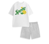 Coca-Cola Sprite Mens White Grey Short Sleeve Short Leg Pyjama Set | Relaxed Sleepwear & Loungewear with Logo Sprite Merch - Large