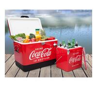 Coca-Cola Stainless Steel Ice Chest Bundle 51L Cooler (85 Cans) 13L Retro Cooler (18 Cans) With Bottle Openers & Locking Lids