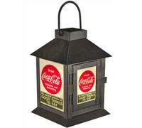 Coca Cola Vintage Advertising Flameless Pre Lit LED Metal Coach Lantern, Black, 6.5 Inch