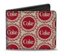 Coca-Cola Wallet, Bifold, Coca Cola Coke Bottle Caps Collage White Red, Vegan Leather