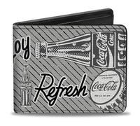 Coca-Cola Wallet, Bifold, Coca Cola Enjoy Refresh Can and Bottle Grays White Black, Vegan Leather