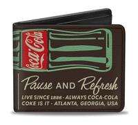 Coca-Cola Wallet, Bifold, Drink Coca Cola Pause and Refresh Bottle Brown White, Vegan Leather