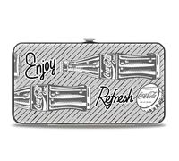 Coca-Cola Wallet, Hinged, Coca Cola Enjoy Refresh Can and Bottle Grays White Black, Vegan Leather