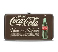 Coca-Cola Wallet, Hinged, Drink Coca Cola Pause and Refresh Bottle Brown White, Vegan Leather
