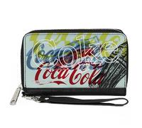 Coca-Cola Wallet, Zip Around, Coca Cola Coke Logos and Bottle Pop Art White Multi Color, Vegan Leather