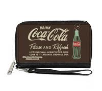 Coca-Cola Wallet, Zip Around, Drink Coca Cola Pause and Refresh Bottle Brown White, Vegan Leather